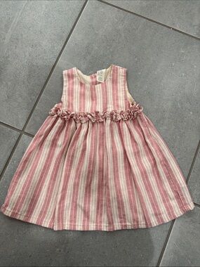 H&M Pink and Cream Striped Ruffle Waist Dress